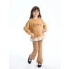 LCW Kids BEJ Bisiklet Yaka Nakışlı Kız Çocuk Sweatshirt ve Tayt 2li