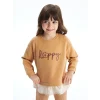 LCW Kids BEJ Bisiklet Yaka Nakışlı Kız Çocuk Sweatshirt ve Tayt 2li