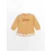 LCW Kids BEJ Bisiklet Yaka Nakışlı Kız Çocuk Sweatshirt ve Tayt 2li