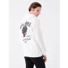 LCW Casual BEYAZ Uzun Kollu Baskılı Erkek Kalın Hoodie