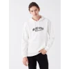 LCW Casual BEYAZ Uzun Kollu Baskılı Erkek Kalın Hoodie