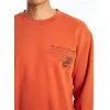 LCW Casual TURUNCU Bisiklet Yaka Uzun Kollu Baskılı Erkek Kalın Sweatshirt