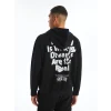 XSIDE SİYAH Uzun Kollu Baskılı Erkek Kalın Hoodie
