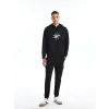 XSIDE SİYAH Uzun Kollu Baskılı Erkek Kalın Hoodie