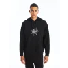 XSIDE SİYAH Uzun Kollu Baskılı Erkek Kalın Hoodie