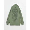 LCW Casual YEŞİL Uzun Kollu Baskılı Erkek Kalın Hoodie