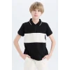 Defacto D9415 Siyah Erkek Çocuk Renk Bloklu Pike Kısa Kollu Polo Tişört