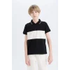 Defacto D9415 Siyah Erkek Çocuk Renk Bloklu Pike Kısa Kollu Polo Tişört