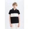 Defacto D9415 Siyah Erkek Çocuk Renk Bloklu Pike Kısa Kollu Polo Tişört