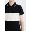 Defacto D9415 Siyah Erkek Çocuk Renk Bloklu Pike Kısa Kollu Polo Tişört