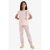 Defacto E2226 Pembe Kız Çocuk Looney Tunes Pijama Takımı Kısa Kollu Üst Beli Lastikli Uzun Alt