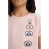 Defacto E2226 Pembe Kız Çocuk Looney Tunes Pijama Takımı Kısa Kollu Üst Beli Lastikli Uzun Alt