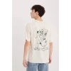 Defacto E1871 Bej Looney Tunes Boxy Fit Bisiklet Yaka Kısa Kollu Tişört