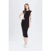 Defacto D5220 Siyah Bodycon Vücudu Saran Bisiklet Yaka Ribana Kısa Kollu Midi Elbise