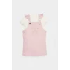 Defacto E5480 Pembe Kız Bebek 2li Takım Kısa Kollu Tişört Ayarlanabilir Askılı Salopet Elbise