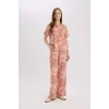 Defacto D4631 Turuncu Regular Fit Geniş Bol Paça Desenli Pantolon