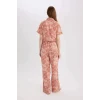 Defacto D4631 Turuncu Regular Fit Geniş Bol Paça Desenli Pantolon