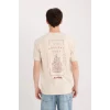 Defacto D6783 Bej Avatar the Last Airbender Regular Fit Bisiklet Yaka Baskılı Kısa Kollu Tişört