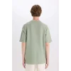 Defacto E1557 Yeşil Boxy Fit Bisiklet Yaka Baskılı Kısa Kollu Tişört