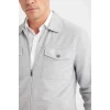 Defacto D7533 Gri Slim Fit Dar Kesim Polo Yaka Fermuarlı Mevsimlik Baharlık Mont