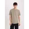 Defacto D5514 Haki Regular Fit Bisiklet Yaka Baskılı Kısa Kollu Ağır Kumaş Tişört