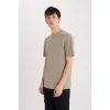Defacto D5514 Haki Regular Fit Bisiklet Yaka Baskılı Kısa Kollu Ağır Kumaş Tişört