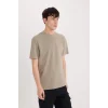 Defacto D5514 Haki Regular Fit Bisiklet Yaka Baskılı Kısa Kollu Ağır Kumaş Tişört