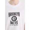 Defacto D9550 Beyaz Erkek Çocuk NBA Brooklyn Nets Bisiklet Yaka Sırt Baskılı Kısa Kollu Tişört