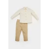 Defacto E2264 Ekru Erkek Bebek 2li Takım Çizgili Uzun Kollu Gömlek Pantolon