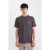 Defacto D5560 Antrasit Regular Fit Bisiklet Yaka Sırt Baskılı Kısa Kollu Tişört