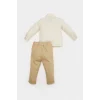 Defacto E2264 Ekru Erkek Bebek 2li Takım Çizgili Uzun Kollu Gömlek Pantolon