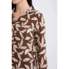 Defacto T0609 Kahve Loose Fit Desenli Uzun Kollu Gömlek Tunik