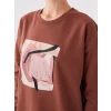 LCWAIKIKI Basic KAHVERENGİ Bisiklet Yaka Baskılı Uzun Kollu Oversize Kadın Sweatshirt Tunik