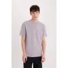Defacto D5514 Mor Regular Fit Bisiklet Yaka Baskılı Kısa Kollu Ağır Kumaş Tişört