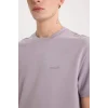 Defacto D5514 Mor Regular Fit Bisiklet Yaka Baskılı Kısa Kollu Ağır Kumaş Tişört