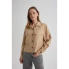 Defacto C0382 Bej Crop Twill Uzun Kollu Gömlek