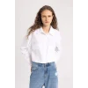 Defacto C2355 Beyaz Crop Poplin Basic Düz Uzun Kollu Gömlek