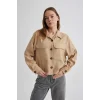 Defacto C0382 Bej Crop Twill Uzun Kollu Gömlek