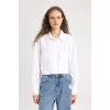 Defacto C2355 Beyaz Crop Poplin Basic Düz Uzun Kollu Gömlek