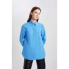 Defacto B8314 Mavi Relax Fit Poplin Uzun Kollu Gömlek Tunik