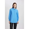Defacto B8314 Mavi Relax Fit Poplin Uzun Kollu Gömlek Tunik