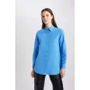 Defacto B8314 Mavi Relax Fit Poplin Uzun Kollu Gömlek Tunik