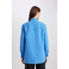 Defacto B8314 Mavi Relax Fit Poplin Uzun Kollu Gömlek Tunik