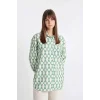 Defacto D1435 Yeşil Relax Fit Desenli Uzun Kollu Gömlek Tunik