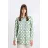 Defacto D1435 Yeşil Relax Fit Desenli Uzun Kollu Gömlek Tunik