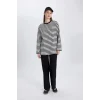 Defacto C0276 Ekru Regular Fit Bisiklet Yaka Çizgili Uzun Kollu Tişört Tunik