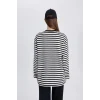 Defacto C0276 Ekru Regular Fit Bisiklet Yaka Çizgili Uzun Kollu Tişört Tunik