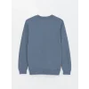 LCW Casual MAVİ Bisiklet Yaka Uzun Kollu Baskılı Erkek Sweatshirt
