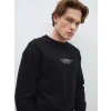 LCW Casual SİYAH Bisiklet Yaka Uzun Kollu Baskılı Erkek Sweatshirt