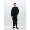 LCW Casual SİYAH Bisiklet Yaka Uzun Kollu Baskılı Erkek Sweatshirt